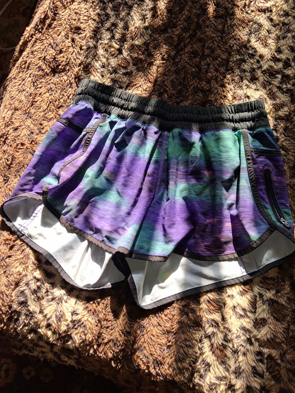 Women’s Purple & Teal Athletic Running Shorts with Black Waistband